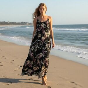Scotch & Soda Amsterdam Park in Bloom Black Floral Maxi Dress Size 36S